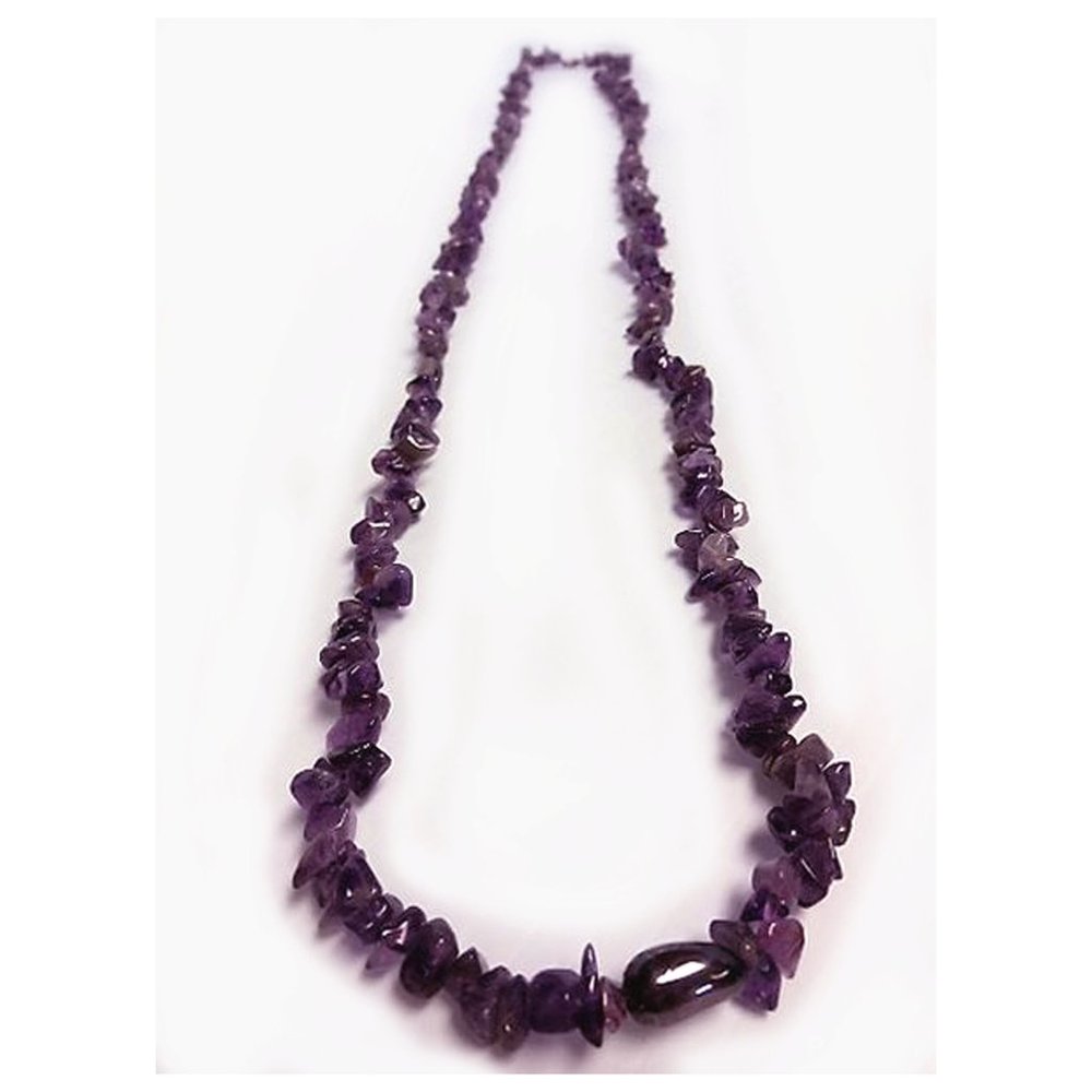 Amethyst Gemstone Chip & Hematite Necklace 38"